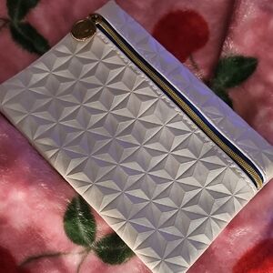 Elegant White Make Up Bag with Gold Accents
